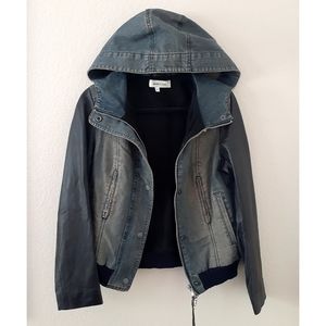 Habitual Lambskin Leather Sleeve Jean Jacket